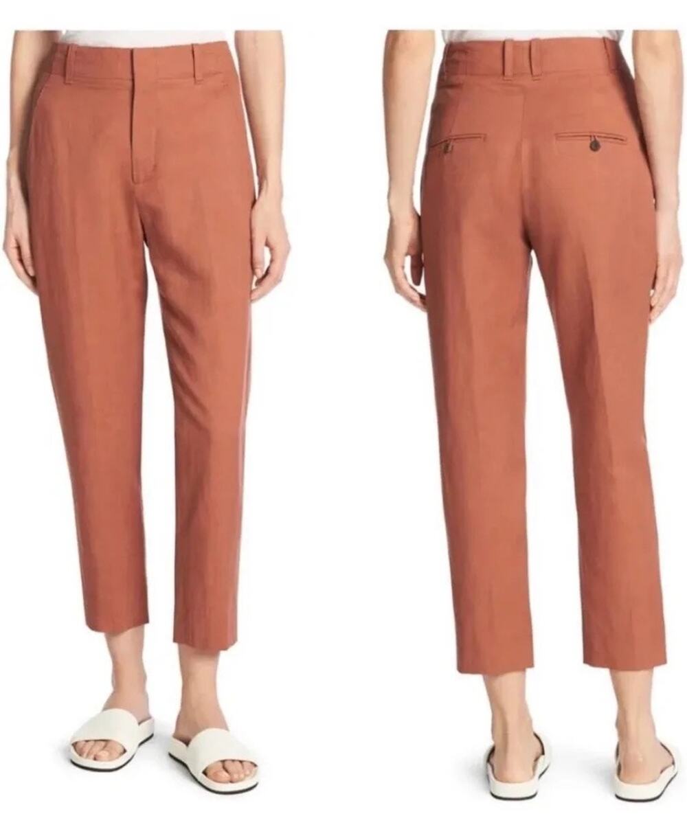 Vince Terracotta Linen Blend Tapered Ankle TrousersCareer 10